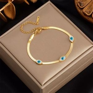 New / Women's Bracelet / Stainless Steel / 18K Yellow Gold Plated / Blue Eye